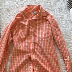 Brooks brothers orange and white button up polo